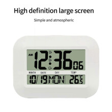 (Silver) Digital Wall Clock With Indoor Temperature Display Multiple Language Weekday Date Auto Time Adjustment For Home Office Silver