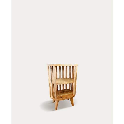 Japandi Solid Wood 2-Tier Round Slatted Side Table 2