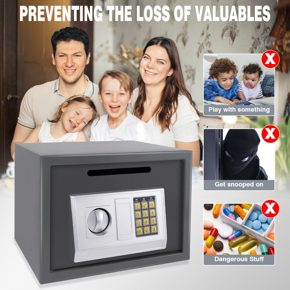 16L Home Digital Safe Electronic Cabinet Safes Cash Box Wall Safes With Key, Steel, For Home, Office, Hotel, 35*24.8*25Cm, Grey 727277951865