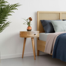 Half Moon Natural Wood Bedside Table with 1 Drawer