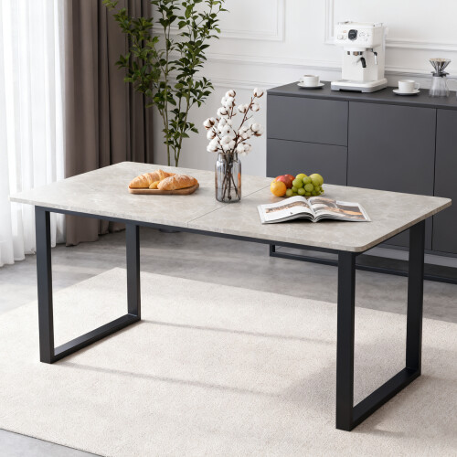 AINPECCA AINPECCA 150cm Dining Table Marble Effect Beige Top for 4-6 Seaters 1