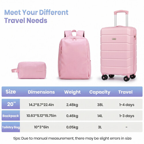 3 PCS Suitcase Set,Suitcase,Backpack,Toiletry Bag 1