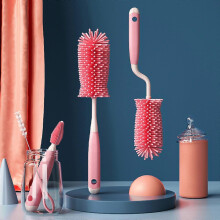 (Blue) Professional Bottle Brush Soft Bristles for Delicate Cleaning Nipple Brush Bottle Brush Accessories Cleaner Tool Pink straight handle