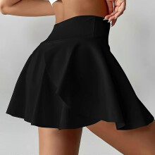 (L, Black) Sophisticated Tennis Yoga Skirt Inner Shorts and Pockets For Women Moisture Wicking High Waist Gym Running Workout White XL
