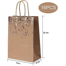 16 Pcs Gift Bag Kraft Bag, Paper Bag, Paper Party Bags with Beautiful Gold Design, Kraft Paper Bag