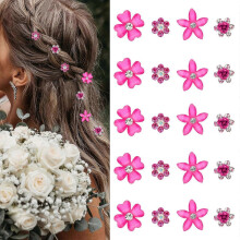 (Rose Red) 20 Pieces Elegant Rhinestones Hair Accessories Cute Floral Barrettes Hair Clip Hair Ornament For Women And Children White
