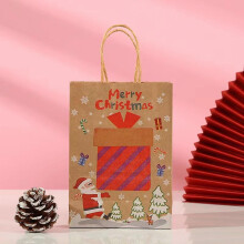 (02) Christmas Kraft Gift Bags with Handle 12Pack Portable Gift Wrapping Accessory New Year Birthday Party Favors