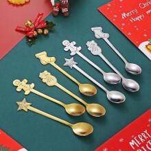 (Gold four-piece set (opp bag)) Cross-border Stainless Steel Christmas Tableware Spoon Creative Coffee Spoon Gift Box Cute Suit
