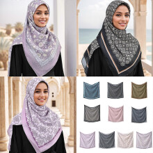 (Style 5) Women's Hijab Headscarf Easy Wear Breathable Head Scarf for Busy Modern Girls Lady Large Square Kerchief 110cm