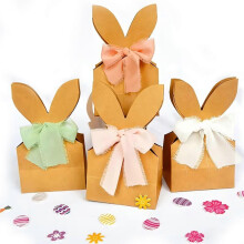 (12, 2) 12Pcs Easter Gift Boxes with Decorative Ribbon Recyclable Paper Easter Eggs Container for Candy Desserts Holder Case Multicolor