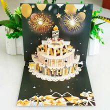 (Purple 4 lights) 3D Birthday Greeting Card with Light and Music 3D Cake Greeting Card Light and Sound Birthday Card for Women Men Kid