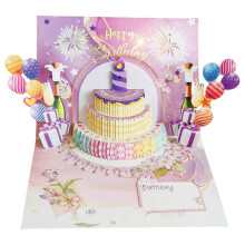 (Purple 15x20) 3D Birthday Greeting Card with Light and Music 3D Cake Greeting Card Light and Sound Birthday Card for Women Men Kid