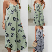 (XXL, Green) Jumpsuit for Women Casual Summer Rompers Sleeveless Loose Printed Adjustabl Straps Overalls Jumpers with Pockets Gifts  Green XL
