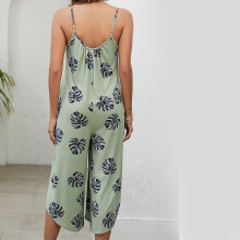 (L, gray blue) Jumpsuit for Women Casual Summer Rompers Sleeveless Loose Printed Adjustabl Straps Overalls Jumpers with Pockets Gifts  Green XL