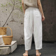 (S, camel) Women's Linen Pants Casual Highs Waist Drawstring Wide Leg Cropped Pants Summer Loose Trousers with Pockets camel XXXL