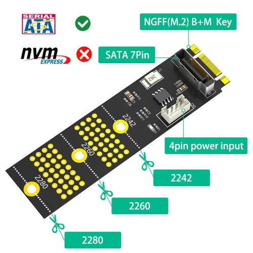 Adaptateur NGFF (M.2) Key B+M /B Vers  2,5 Pouces 2