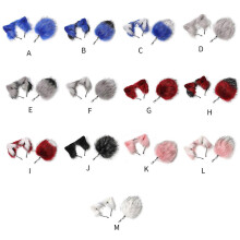 (Style 4) 2Pcs Animal Ear Hair Hoop and Animal Tail Pendant Keychain Set, Key Holder Purse Bag Charm Keychain, Animal Dress up Set