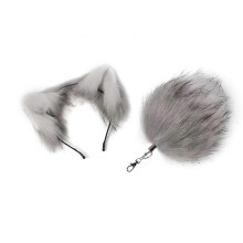 (Style 6) 2Pcs Animal Ear Hair Hoop and Animal Tail Pendant Keychain Set, Key Holder Purse Bag Charm Keychain, Animal Dress up Set