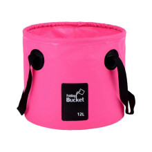 (Pink 12L) Colorful Fishing Fish Bucket PVC Bucket Fishing Accessory Bag Fishing Tackle Water Container Nylon Braided Handle Bucket