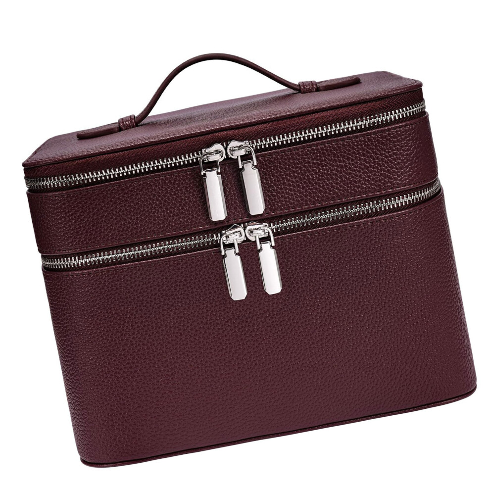 Burgundy Strong Pu Journey Cosmetic Case Containing Adjustable Areas For Products