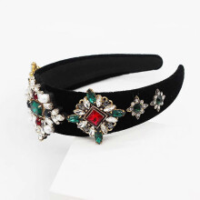 Western Baroque Exaggerated Bandana Full Jewelry Glitter for Rhinestone Rose Flower Headband Faux Crystal Leaves Womens Prom Hair Hoop Red