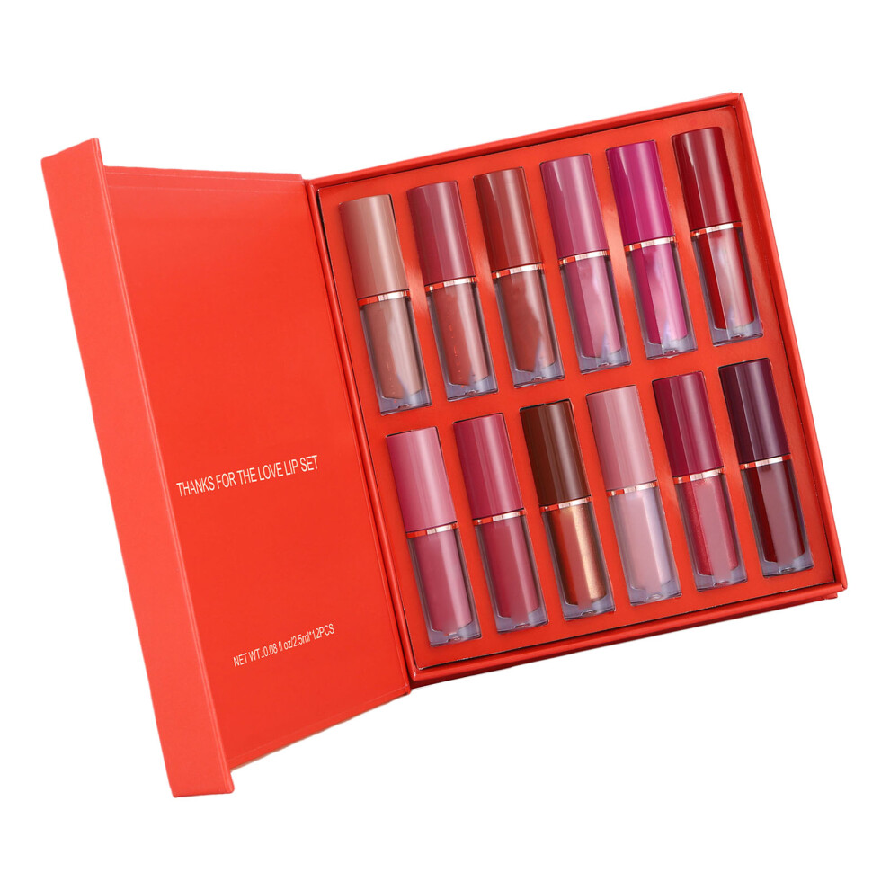 12 Color Lip Glosses and Stain Set Liquid Lipstick Moisturizing Portable Gift Set
