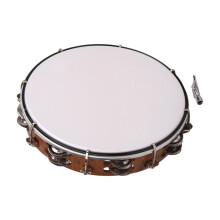 10inch Double Row Bells Tambourine Handbell Drum Tambourine Musical Dark woodGrain