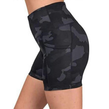 (L, Black) Women Workout Yoga Shorts High Waisted Running Leggings Camouflage Pocket Tights Black L
