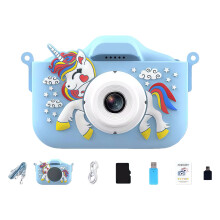 Lovely Kids Digital Camera Toy USB Rechargeable Video Camera Cartoon Camera Gift Blue