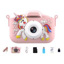 High Resolution Kids Camera Toy USB Rechargeable Cartoon Design Video Camera Pink
