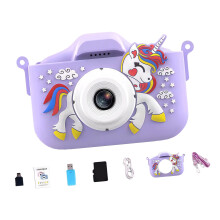 Cartoon Digital Camera USB Rechargeable Camera Toy For Kids Birthday Gift Giving Purple