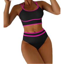 Women High Waist Belly Control Swimsuit Two Piece Scooped Neck Swimsuit for Rose red XL