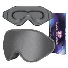 3D Eye Mask Blocks Light Memory Foam Padding Adjustable Headbands for Night Gray