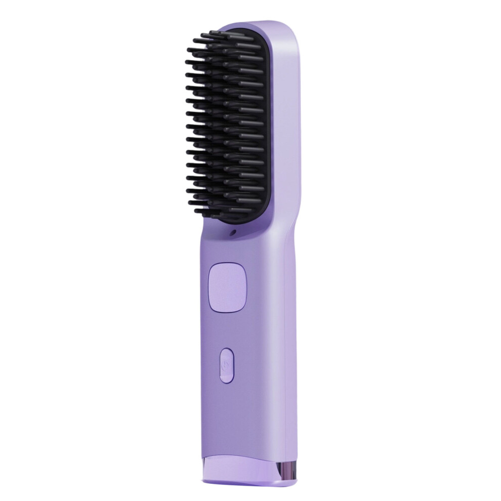 Rechargeable Hair Straightener & Curler Brush Delivers Smooth Hair Comb Purple