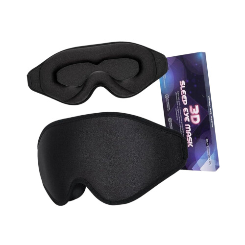 3D Eye Mask Blocks Light Memory Foam Padding Adjustable Headbands for Night Black