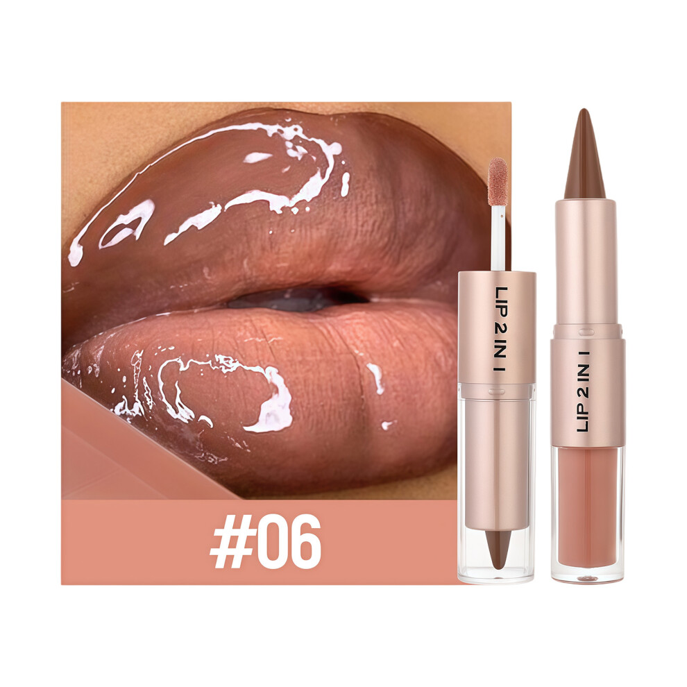 2 In 1 Lipstick And Lip Liner Set Matte Finish Glossy Gradient Lipliner Pen 06
