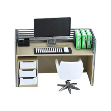 Computer Desk Model Miniature Workstation For Dollhouses Or Desktop table and chairs