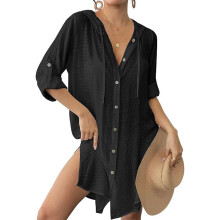 Elegant Womens Hooded Cover up Shirt Suitable for Outdoor and Travel Use Black M