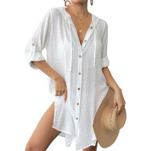 Elegant Womens Hooded Cover up Shirt Suitable for Outdoor and Travel Use White S