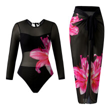 Women 1 Piece Rashguard Athletic Bathing Suit Stretchy Swimsuit With Beach Dress Black M