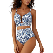 Trend High Waist U Line Tankini Split Swimsuits For Beach And Pool Parties Blue L