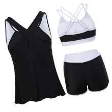 Women Two Piece Swimwears Tankini Set with Beach Coverup Shirt and Boyshorts Black XXL