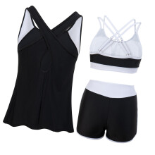 Women Two Piece Swimming Costume Tankini Includes Beach Coverup for Surfing Black S