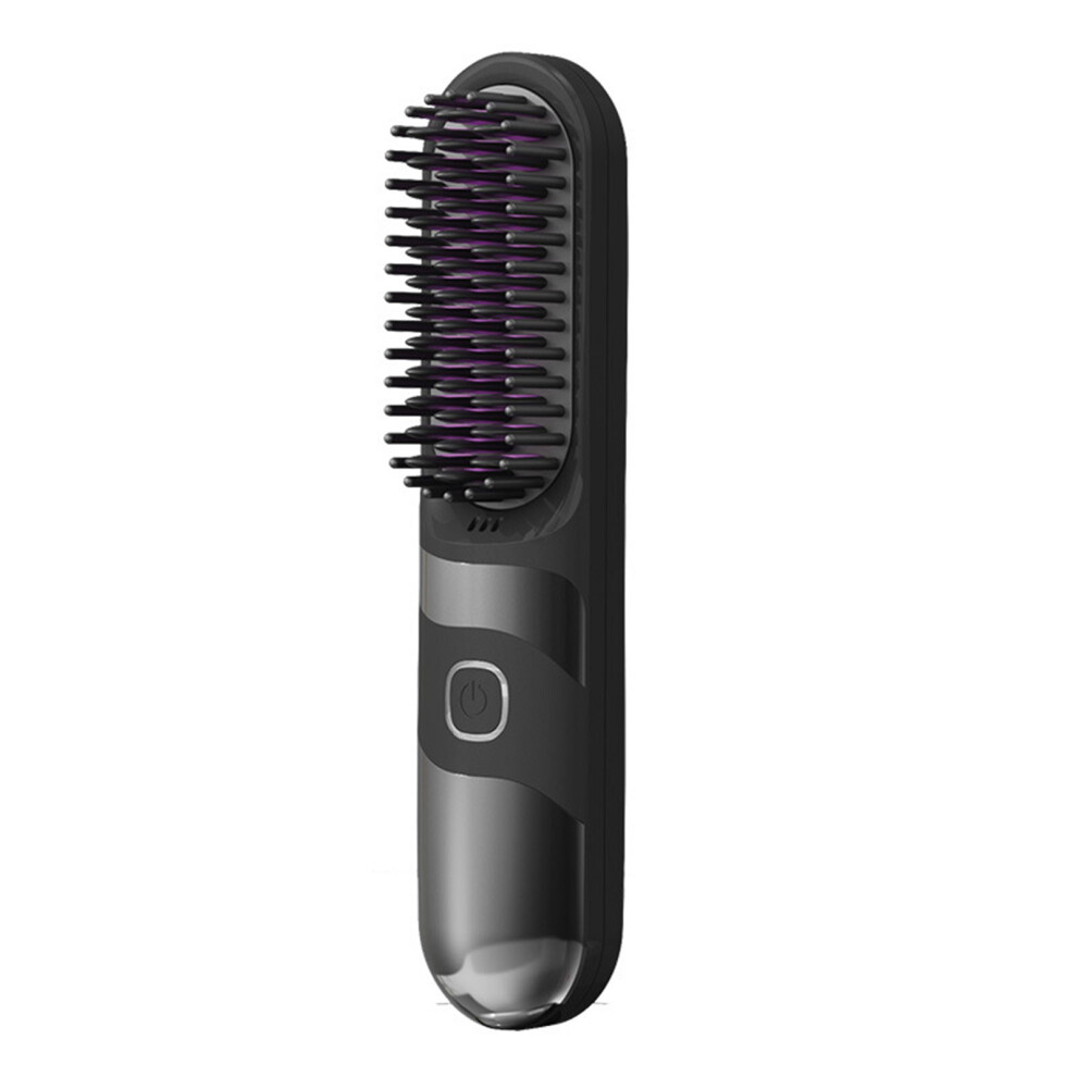 Black Usb Rechargeable Hair Styler Hair Straightener Brush For Straight Curly Hair