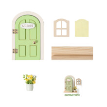 Natural Wood Elf Cottage Door Artistic Ornament For Doll House Collection
