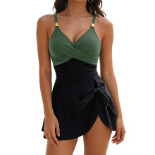 Fashionable Women's Swimming Costume Soft Breathable Beachwear Military green black XXL