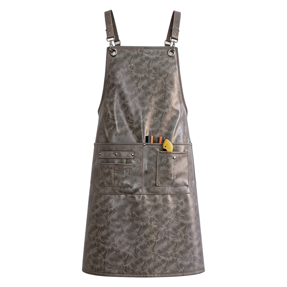 Gray Practical Leather Crossback Strap Barbershop Apron For Chefs Waiters Hairdress