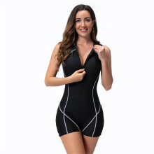Comfortable Women Conjoined Swimsuit Zippers Front Active Water Use Bathing Suit Black M