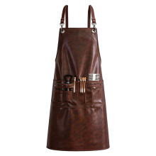 Waterproof PU Leather Apron With Adjustable Straps Multiple Pockets For Coffee color