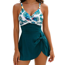 Fashionable Women's Swimming Costume Soft Breathable Beachwear Flower malachite gre XL